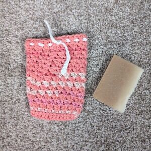 Handmade Crochet Soap Saver Pouch Drawstring Travel‎ Washcloth Holder Coral Bag